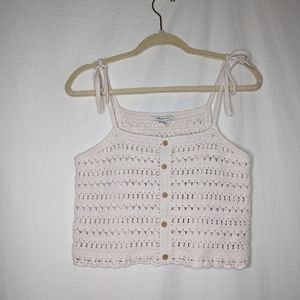 American Eagle Womens Cream Beige Crochet Knit Cropped Tank Top Size M